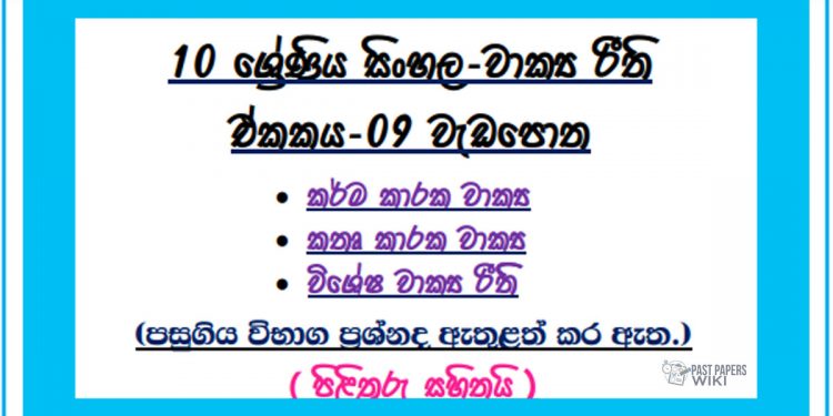 Grade 10 Sinhala Unit 09 | Wakya Riithi workbook