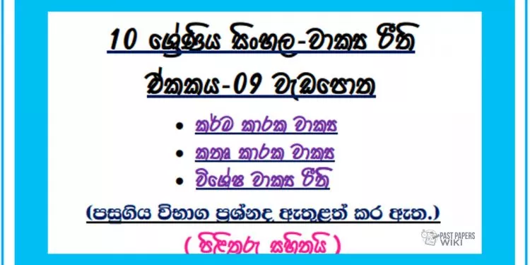 Grade 10 Sinhala Unit 09 | Wakya Riithi workbook