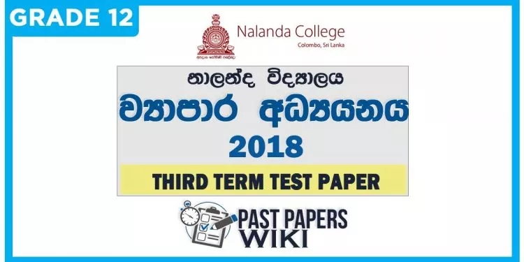Nalanda College Business Studies 3rd Term Test paper 2018 - Grade 12