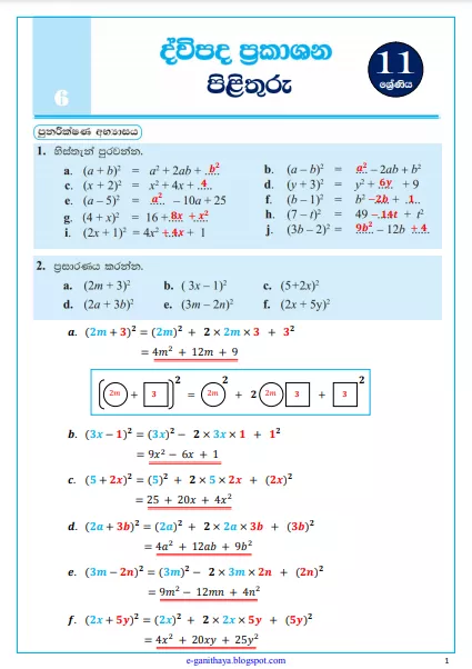 BINOMIAL EXPRESSIONS (Dvipada Prakashana) | Grade 11 Maths Textbook Answers