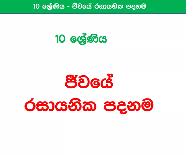 Jeevaye Rasayanika Padanama - Grade 10 Science Lesson 01 | Short Note
