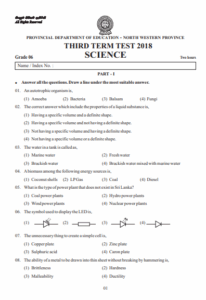 Grade 06 Science 3rd Term Test Paper 2018 English Medium - North ...