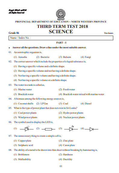 grade 8 science 3rd term paper