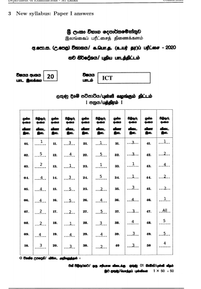 2020 A/L Information & Communication Technology Marking Scheme – Tamil Medium