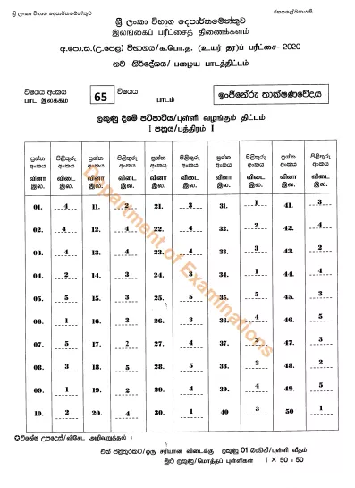 2020 A/L Engineering Technology Marking Scheme – Sinhala Medium