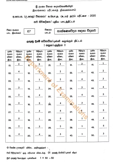 2020 A/L Science for Technology Marking Scheme – Sinhala Medium