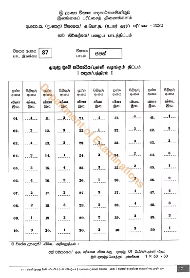 2020 A/L Japanese Marking Scheme