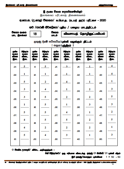 2020 A/L Agro Technology Marking Scheme – Tamil Medium