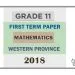 Grade 11 Mathematics 1st Term Test Paper 2018 English Medium – Western Province