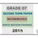 Grade 07 Mathematics 2nd Term Test Paper 2018 English Medium – North Western Province