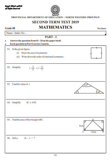 english medium grade 8 maths past papers