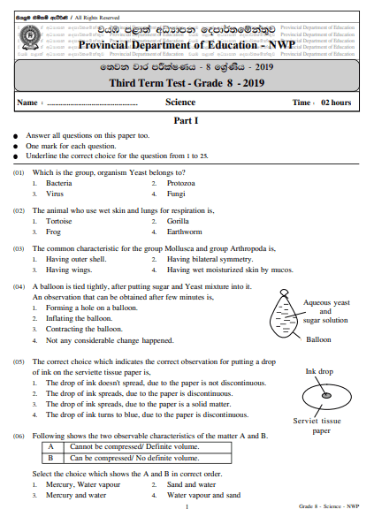 grade 8 science 3rd term paper