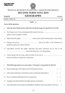 Grade 09 Geography 2nd Term Test Paper 2019 English Medium - North ...