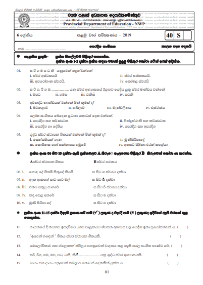 Grade 06 Music 1st Term Test Paper with Answers 2019 Sinhala Medium ...