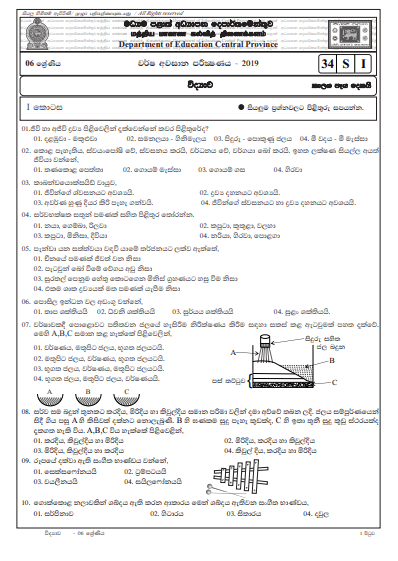 Grade 06 Science 3rd Term Test Paper with Answers 2019 Sinhala Medium ...