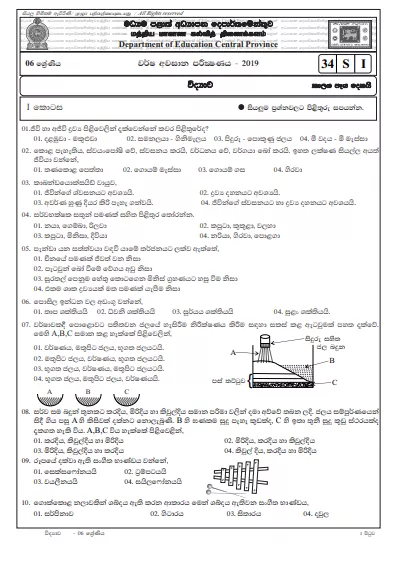 Grade 06 Science 3rd Term Test Paper with Answers 2019 Sinhala Medium - Central Province