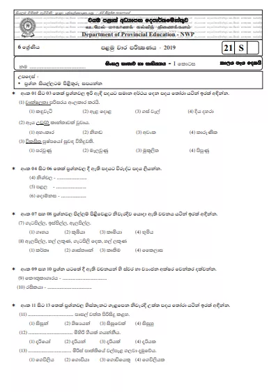 Grade 06 Sinhala 1st Term Test Paper with Answers 2019 Sinhala Medium - North western Province