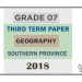 Grade 07 Geography 3rd Term Test Paper 2018 English Medium – Southern Province