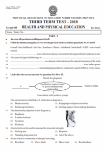 Grade 09 Health 3rd Term Test Paper 2018 English Medium - North Western ...