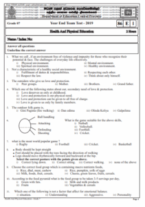 Grade 07 Health 3rd Term Test Paper 2019 English Medium - Central Province