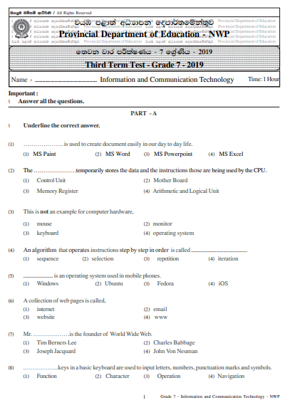 Grade 11 3rd Term Test Ict Paper Image To U