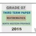 Grade 07 Mathematics 3rd Term Test Paper 2018 English Medium – North Western Province