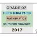 Grade 07 Mathematics 3rd Term Test Paper 2017 English Medium – Southern Province