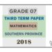 Grade 07 Mathematics 3rd Term Test Paper 2018 English Medium – Southern Province