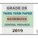Grade 09 Mathematics 3rd Term Test Paper 2019 English Medium – Central Province