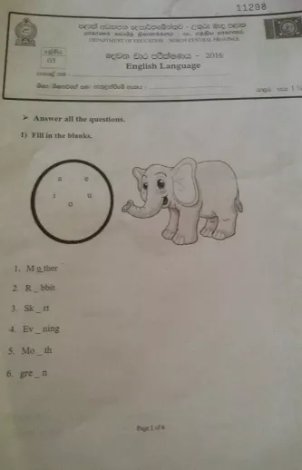 Grade 03 English 2nd Term Test Paper 2016 English Medium – North Central Province
