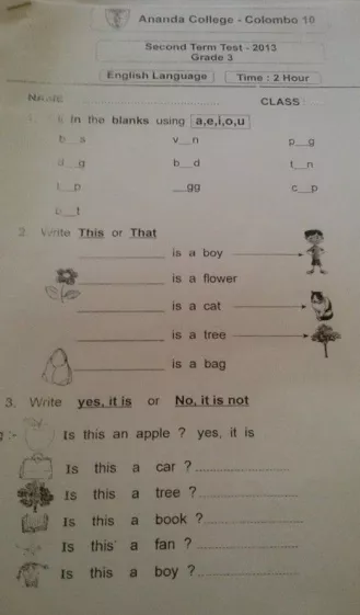 Grade 03 English 2nd Term Test Paper 2013 English Medium – Ananda College