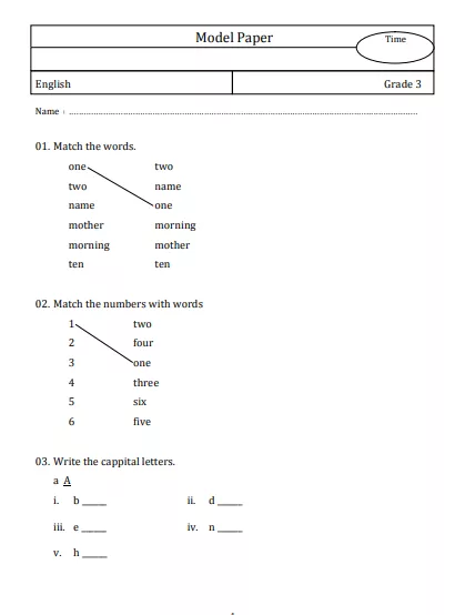 Grade 03 English Model Paper – English Medium