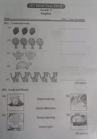 Grade 03 English1st Term Test Model Paper – English Medium