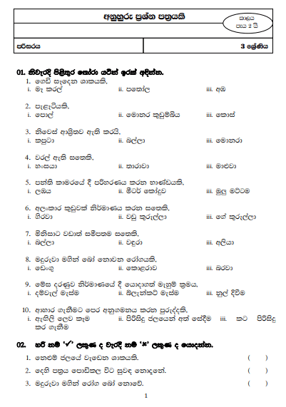 Grade 03 Environment Model Paper – Sinhala Medium