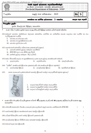 Grade 07 Health 1st Term Test Paper 2019 Sinhala Medium – North Western Province