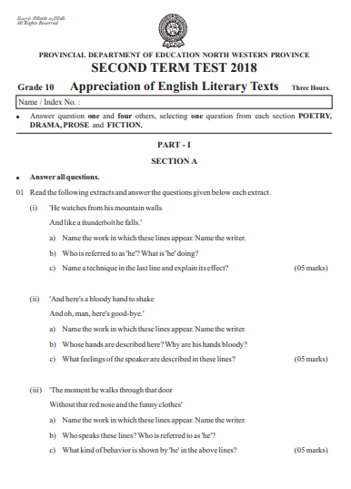 grade 10 literature assignment