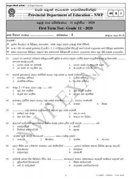 Grade 11 Dancing 1st Term Test Paper 2020 Sinhala Medium - North Western Province