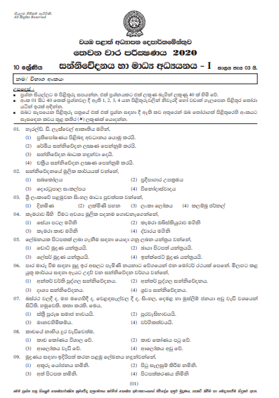 Grade 10 Communication And Media Studies 3rd Term Test Paper with Answers 2020 Sinhala Medium - North western Province