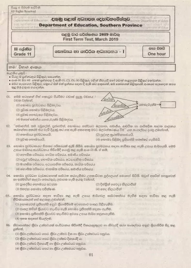 Grade 11 Health And Physical Education 1st Term Test Paper with Answers 2019 Sinhala Medium - Southern Province