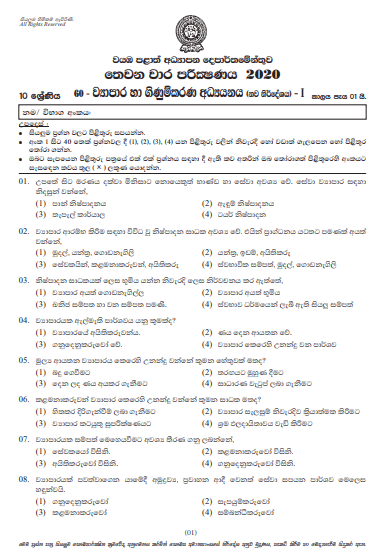 Grade 10 Business Studies 3rd Term Test Paper with Answers 2020 Sinhala ...