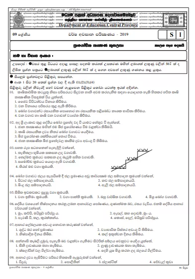 Grade 09 Practical And Technical Skill 3rd Term Test Paper With Answers 2019 Sinhala Medium - Central Province
