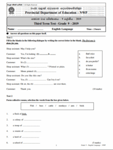 Grade 09 English 3rd Term Test Paper With Answers 2019 - North western