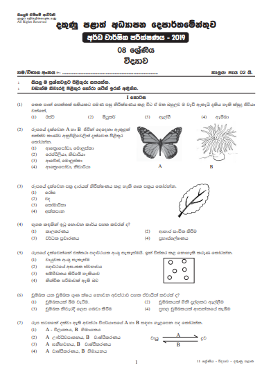 Grade 08 Science 2nd Term Test Paper With Answers 2019 Sinhala Medium - Southern Province