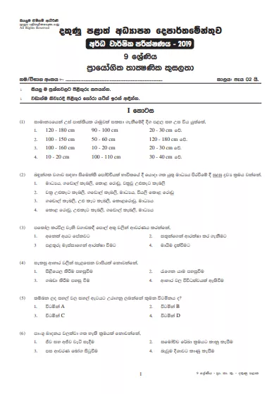 Grade 09 Practical And Technical Skill 2nd Term Test Paper With Answers 2019 Sinhala Medium - Southern Province