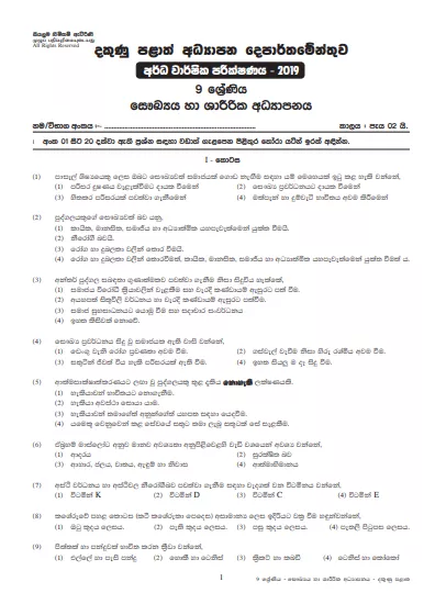 Grade 09 Health And Physical Education 2nd Term Test Paper With Answers 2019 Sinhala Medium - Southern Province