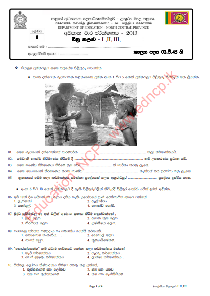 Grade 08 Art 3rd Term Test Paper With Answers 2019 Sinhala Medium - North Central Province