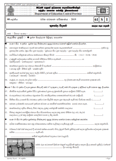 Grade 08 Geography 3rd Term Test Paper With Answers 2019 Sinhala Medium - Central Province