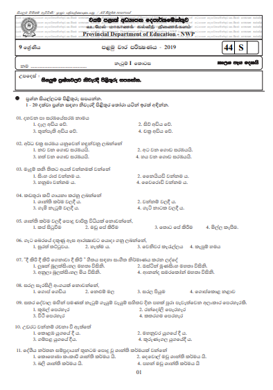 Grade 09 Dancing 1st Term Test Paper With Answers 2019 Sinhala Medium - North western Province