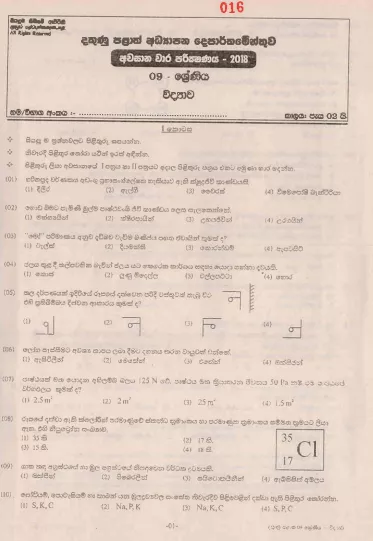 Grade 09 Science 3rd Term Test Paper 2018 Sinhala Medium - Southern Province
