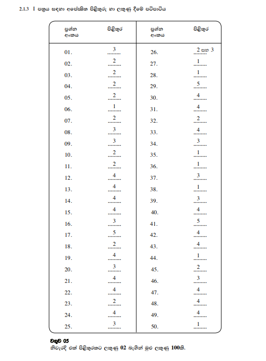 Official G.C.E. 2014 A/L Biology Answer Sheet Sinhala Medium PDF